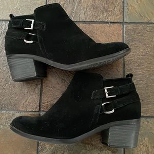 Sonoma Black Suede Silver Buckle Zip Bootie Block Heel- size 8M